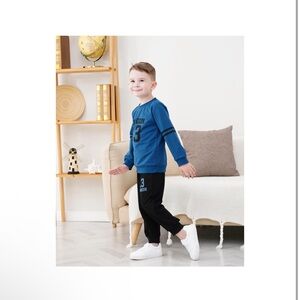 Blue and‎ Black Kids' Outfit with White Sneakers